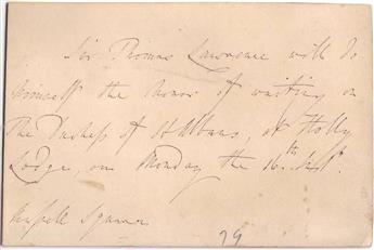 LAWRENCE, THOMAS; SIR. Two items: Autograph Letter Signed * Autograph Note Signed, in third person within the text.